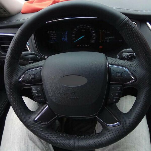 

custom made anti slip black leather hand-stitched car steering wheel cover for ford taurus 2016 2017