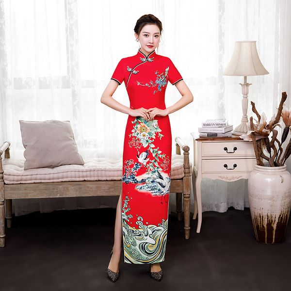 

платье red spring long cheongsam восточных женщин qipao вечернее платье в стиле ретро китайский стиль дамы партия кнопка платье