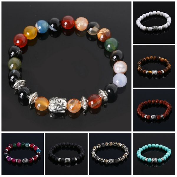 

mens bracelets luxury jewelry bead natural stone jewelry anchor beaded buddha bracelets for men women buddha lava chakra bracelet, Golden;silver