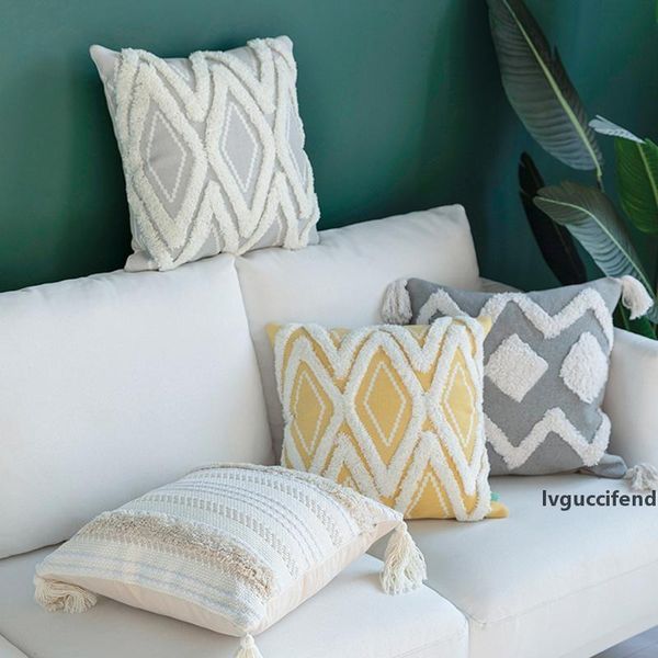 

cotton woven cushion cover iovry tassels pillow cover morroccan style tuft for home decoration sofa bed pillow case 45x45cm/30x50cm/50x50cm