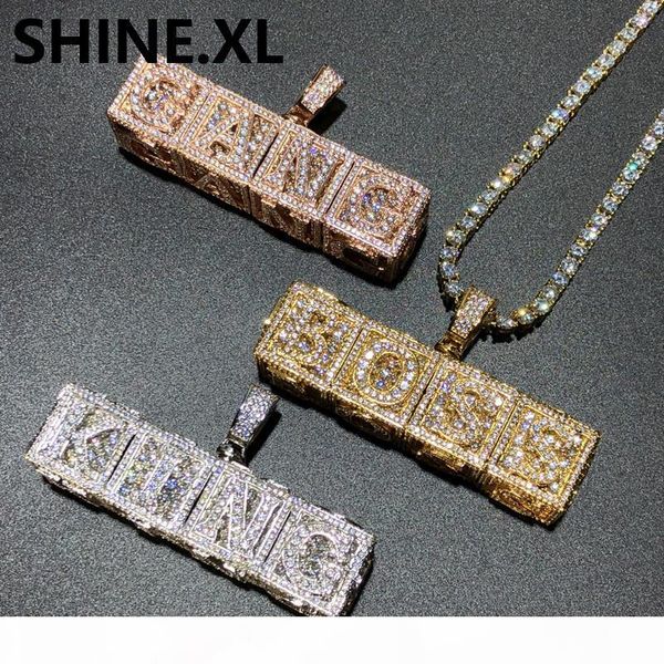 

hip hop custom name 3d cube letter pendant necklace iced out full zircon rose gold plated mens jewelry christmas gift, Silver