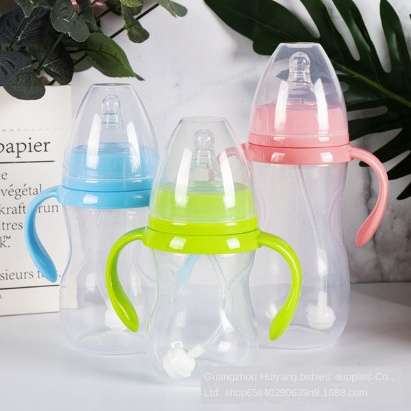 

wide-mouth pp milk straw bottle baby pp milk bottle plastic anti-fall anti-swelling straw with handle