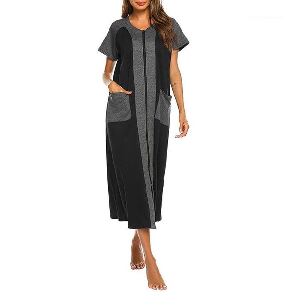 

fashion casual clothes womens patchwork designer pocket dress summer woman zipper fly loose new a line dresses women, Black;gray