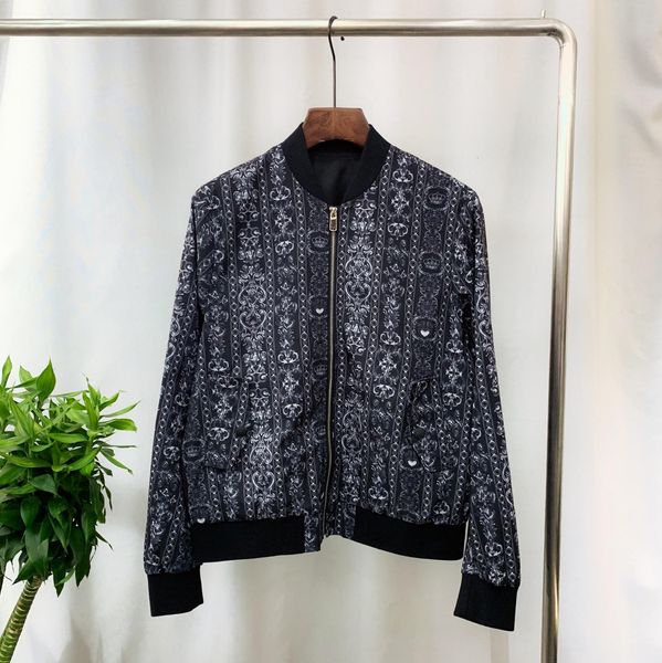 

2019 new autumn men's designer jacket long-sleeved slim printed floral stand collar fashion men's coat mens clothing size m-3xl, Black;brown