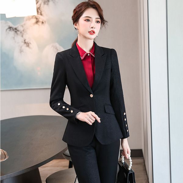 

women elegant pant suit black navy pink solid slim s-5xl office lady 2 piece set blazer suit new business work jackets and pant, White;black