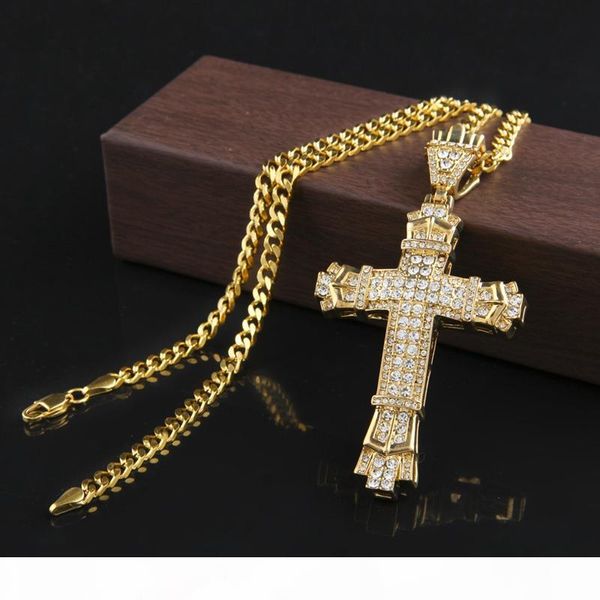 

new cross pendant necklace simulated diamond crystal fashion necklace men hip-hop cuban link chain necklace jewelry, Silver