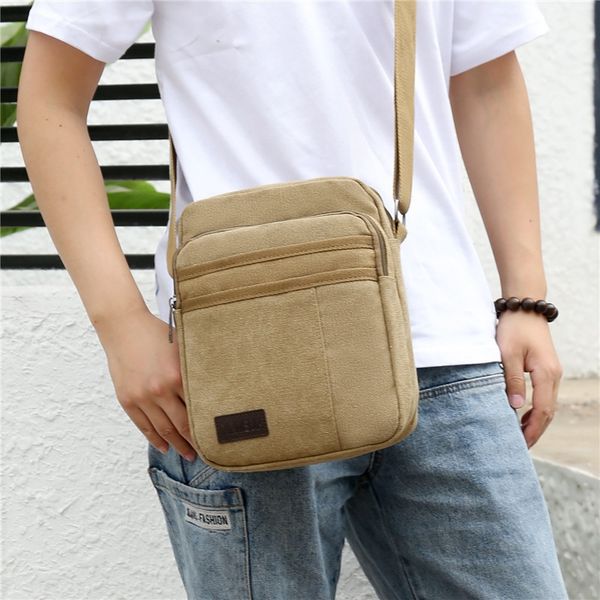 

2020 new men's and shoulder canvas women's canvas casual shoulder bag vertical outdoor messenger bag