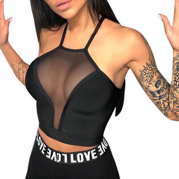 

mesh crop summer women casual tank vest blouse sleeveless sport crop shirt see through cropl2, White