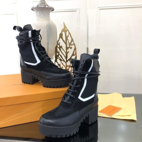 

new2 high-end ladies high-heeled boots fashion platform martin boots leather ladies motorcycle boots original box packaging fast delivery, Black