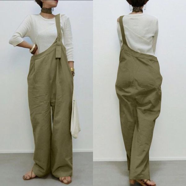 

women's jumpsuits & rompers fashion asymmetrical suspender overalls summer 2021 zanzea casual wide leg playsuits female solid 5xl, Black;white