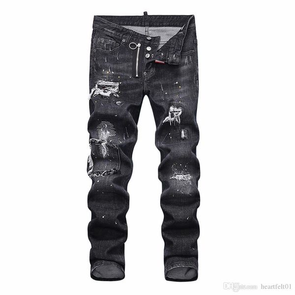 

brand jeans mens luxury designer jeans baggy biker high waisted ripped rock revival black skinny men jean jeckets long pants trousers 090, Blue