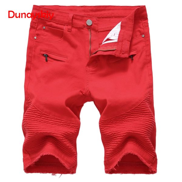 

men's shorts casual men summer short trousers fashion straight slim denim male black ripped knee length red white, White;black