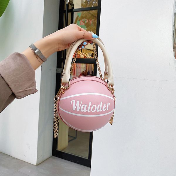 

small personality basketball hand bag fashion women chains handbag creative letter shoulder messenger bag female mini round tote