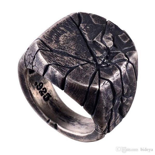 

vintage s925 silver square crackle band rings for men 2019 male domineering jewelry finger rings accessories