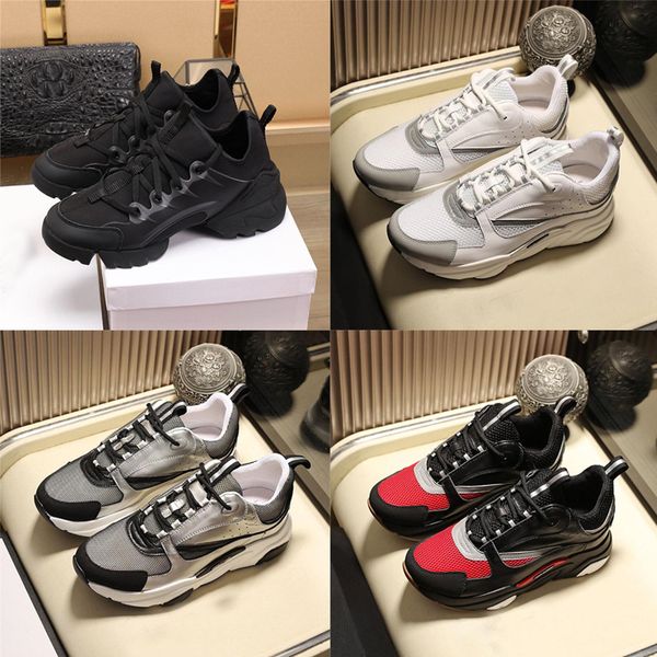 

new b22 b23 men women low flat casual shoes canvas calfskin trainers running shoes obliques white technical knit retro patchwork sneaker, Black