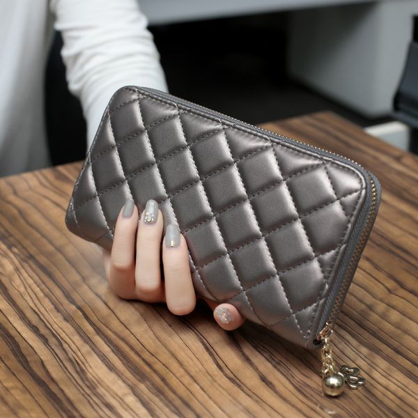 

women's wallet 2019 carteira feminina long leather rhomboids quilted zip portwel famski pikowane carteira feminina female purse, Red;black