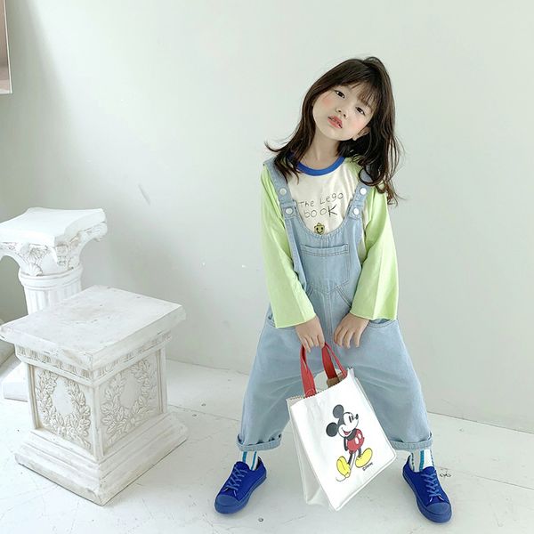 

2020 korea style baby girls boys denim overall autumn kids jean wide pants 2-7 years, Blue