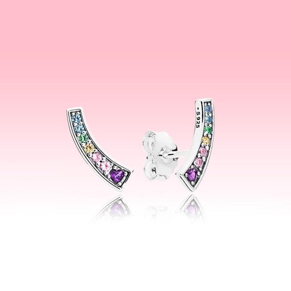 

красочные cz алмазы серьга стержня подлинные 925 silver женщина лето ювелирных изделий с оригинальной коробкой для серьги радуги пандора, Golden;silver