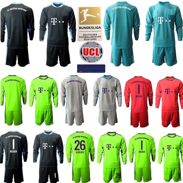 

2020 2021 men long sleeve soccer jerseys kit children 1 neuer 26 ulreich goalkeeper 20 21 football shirt, Black