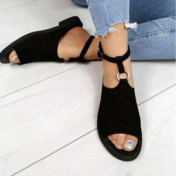 

women sandals women's beach sandalias 2020 summer woman peep toe female casual buckle strap shoes ladies footwear plus size 43, Black