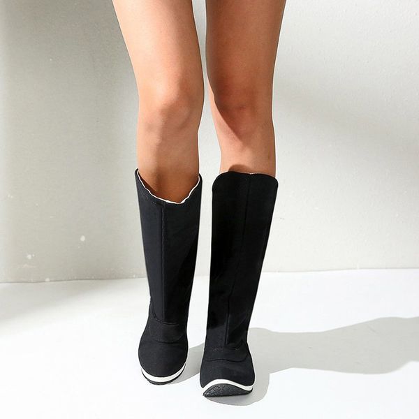

black new long boots women casual tall tube boots women fahion spring and autumn round head flat knee high vt1397