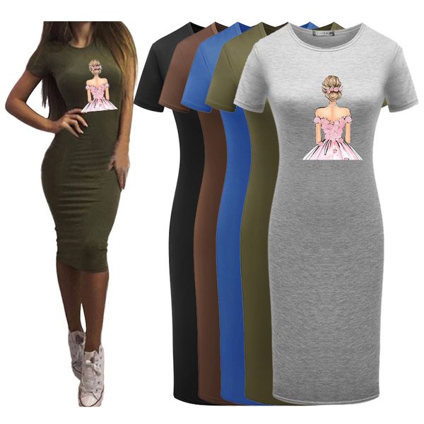 

Women Designer Desses 2020 New Arrival Casual Dresses Women Sexy Bodycon Dress Short Sleeve Knee-length Printed Dress