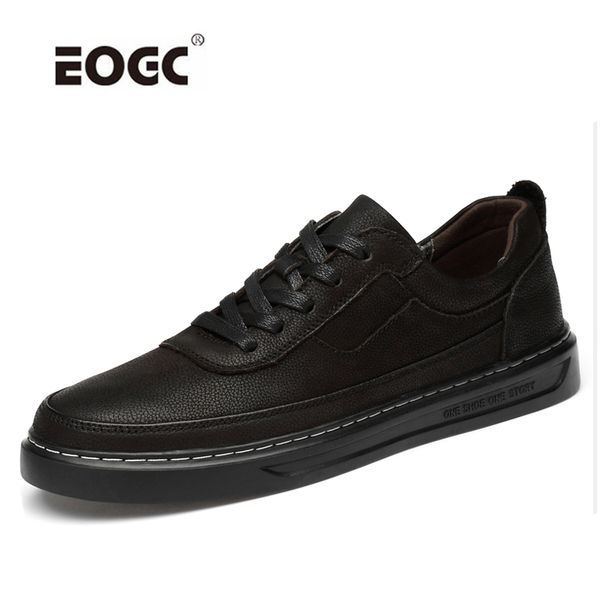 

genuine leather lace-up shoes men casual men flats shoes comfortable outdoor walking sneakers, Black
