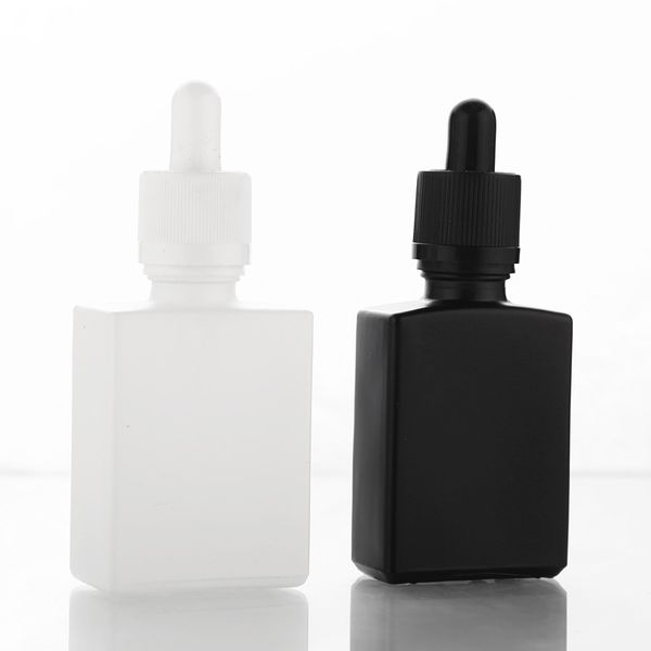 

5pcs/lot 30ml matte black square essential oil dropper bottles with aluminum dropper cap 1oz transparent glass vials