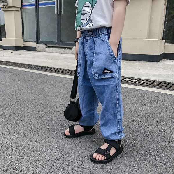 

ikpkm boysjeans jeans children's pants pants pantyspring and summer 2020 fashion korean style medium and large children boyswestern sty, Blue