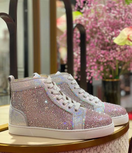 

мода strass кроссовки обувь свадьба мужчины red bottom shoes rhinestone casual luxury rhinestone скейтбординг walking квартиры размер 35-47, Black