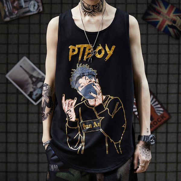 

vest men' basketball trendy summer ins trendy brand dark harajuku style oversize loose sleeveless t-shirt hip hop basketball top, White;black