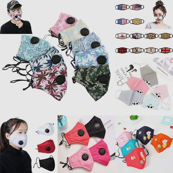

us stock fashion designer face masks valve pm2.5 cartoon mouth cover washable reusble cotton protective adult/kids face masks fy9140