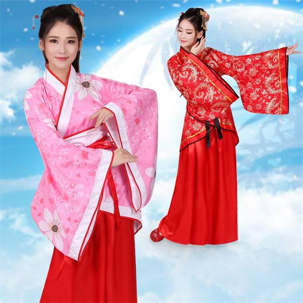 

chinese traditional woman hanfu ancient oriental fairy floral folk dance costumes retro new year festival tang suit dress, Black;red