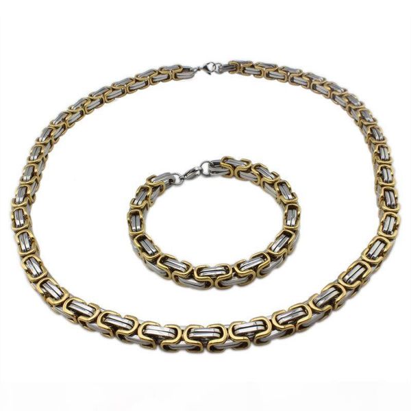 

heavy men's jewelry byzantine chain gold silver duotone necklaces bracelets set