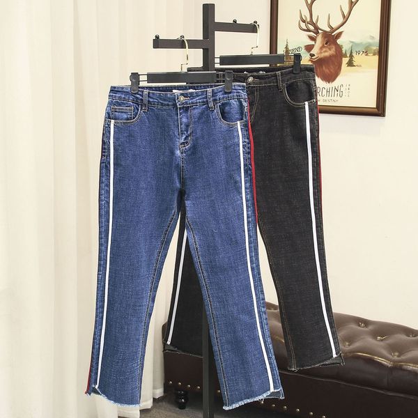 

wylgt autumn jeans and jeans new korean style slimming and flesh-covering loose denim trousers 200kg fat mm plus plus size women's clot, Blue