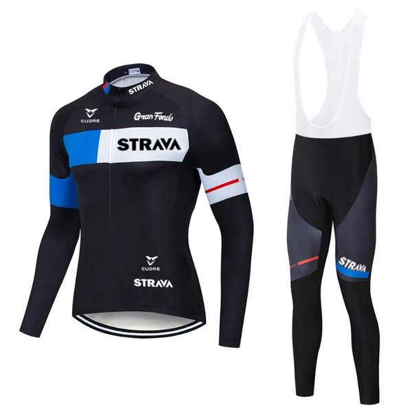 

2020 strava pro team long sleeve cycling jersey set bib pants ropa ciclismo bicycle clothing mtb bike jersey uniform men clothes, Black;blue