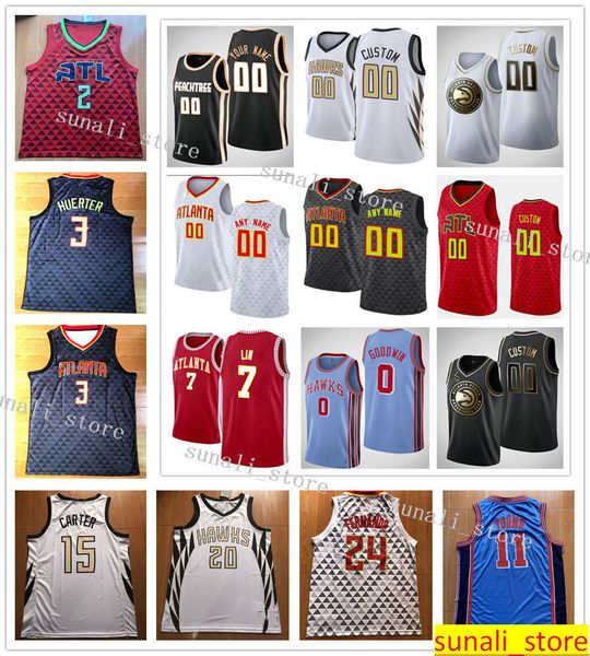 

printed mens dewayne 14 dedmon de'andre 12 hunter trae 11 young cam 22 reddish john 20 collins kevin 3 huerter jerseys basketball, Black;red