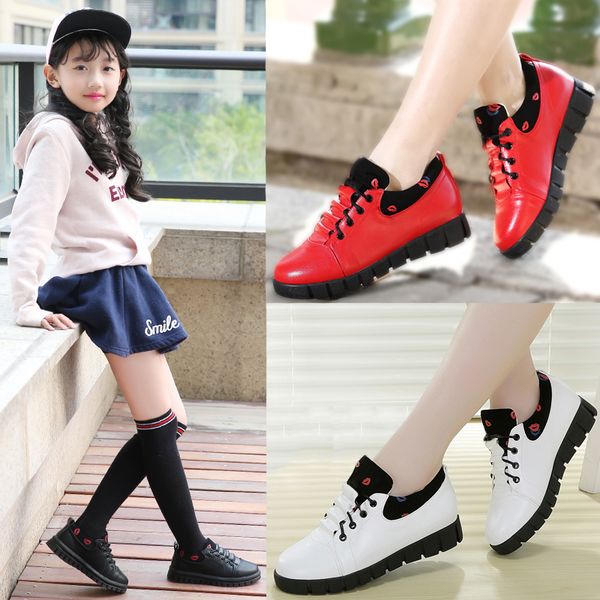 

girls' leather shoes 2020 spring new model leather children shoes for autumn female zhong da tong princess girl's nude shoes t2007, Black;red