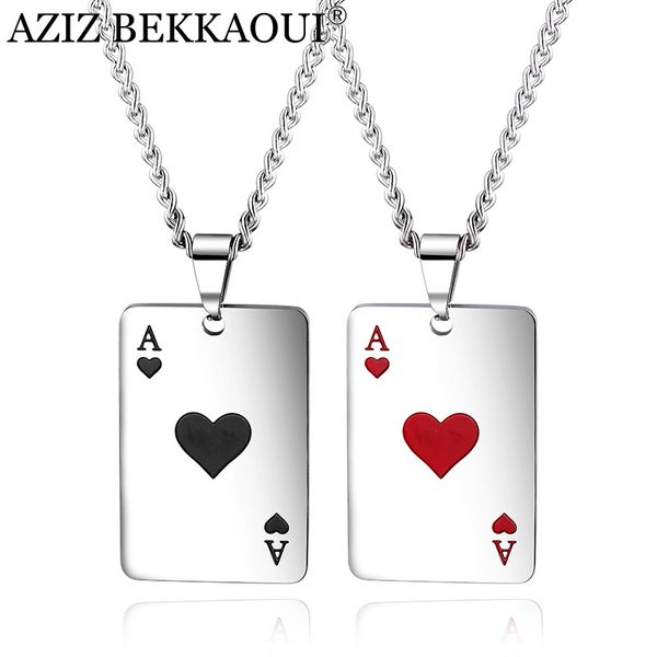 

aziz bekkaoui poker spades a couple necklaces engrave name stainless steel diy tag pendant necklace for lover dropshipping, Silver