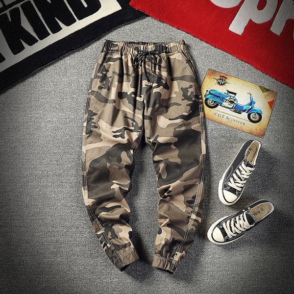 

men spring summer fashion camouflage couple bf style ankle length pencil pant male hip hop cargo safari chic streetwear, Black