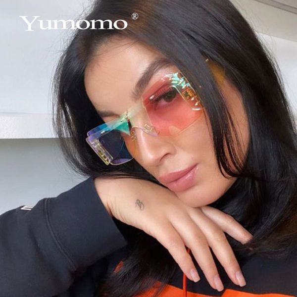 

rimless square women 2020 gradient rectangle men fashion sunglasses brand designer eyewear rihanna style, White;black