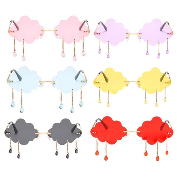

new 2020 trendy cloud frame sunglasses vintage rimless eyewear fashion shades for party, costume, White;black