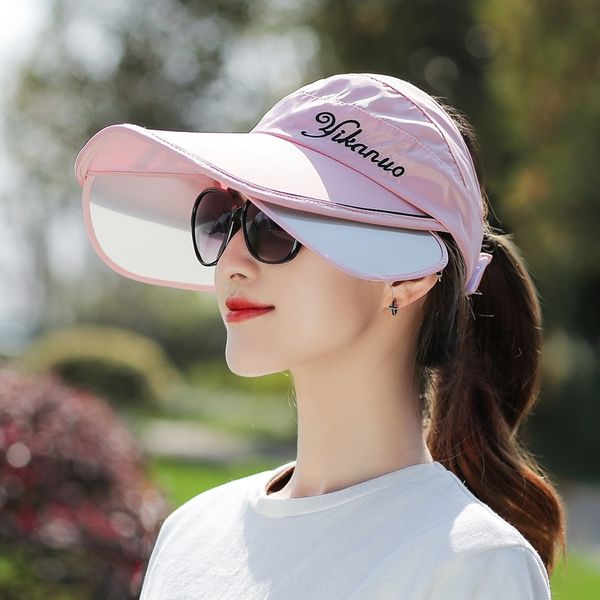 

new female summer empty sunscreen bicycle bicycle travel sports sunscreen uv protection pull board cycling sun hat sun hat, Blue;gray