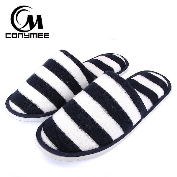 

winter men casual sneakers for home indoor slippers pantufa man women striped slipper soft plush cotton erkek terlik warm shoes, Black