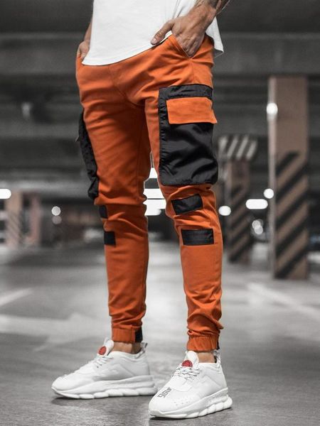 

2020 autumn men patchwork joggers pants mens pockets ankel cargo pants male streetwear overalls sweatpants track harem men, Black