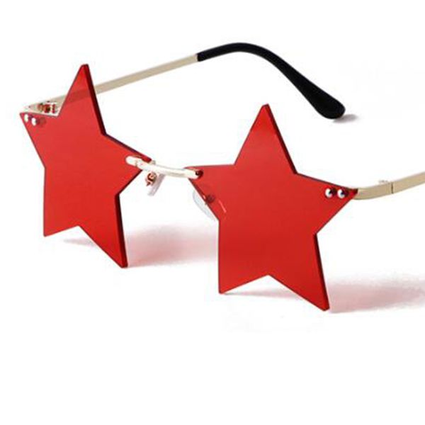 

retro rimless sunglasses women vintage brand shades red pentagram metal sun glasses for female fashion designer travel uv400, White;black
