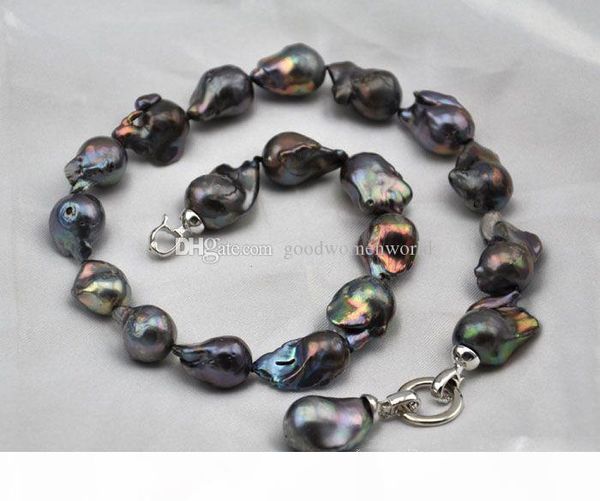 

buy pearl jewelry rare 18" 25mm baroque black keshi reborn pearl necklace pendant, Silver