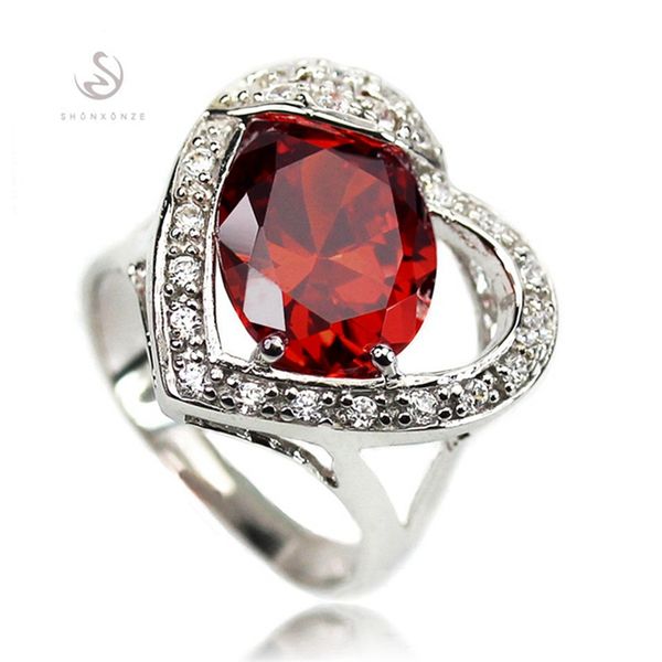 

shunxunze engagement wedding rings jewelry & accessories for men and women'dropshipping red cubic zirconia rhodium plated r860 size 6 7, Silver