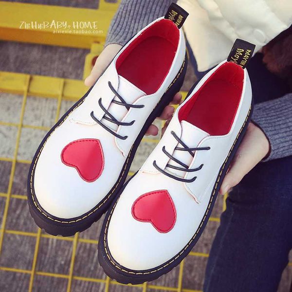 

british style heart pattern brogue shoes woman black/white leather oxford derby shoes lace up platform woman y120