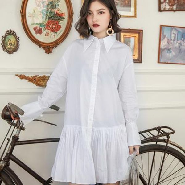

pleated dress for women loose big size long sleeve white vintage dresses feamle 2020 autumn fashion tide clothing ae577, Black;gray